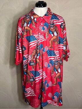 Bigfoot/Yeti/Sasquatch Mens USA Patriotic Flag Pullover Streetwear S/S Shirt|2XL